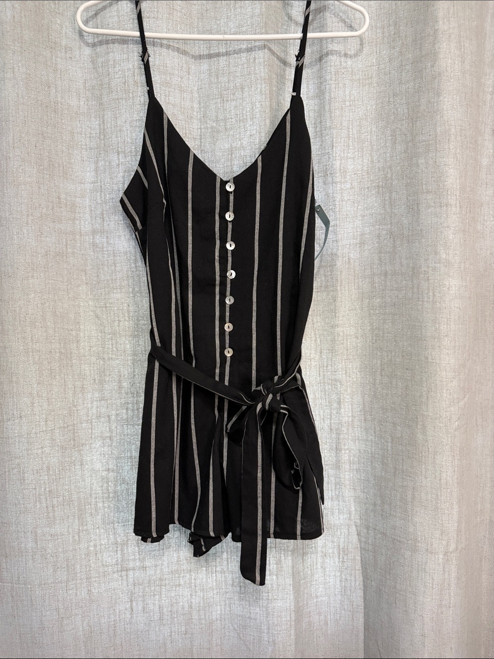 She + Sky Striped Spaghetti Strap Romper with Waist Tie New